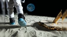 An astronaut walking on the moon