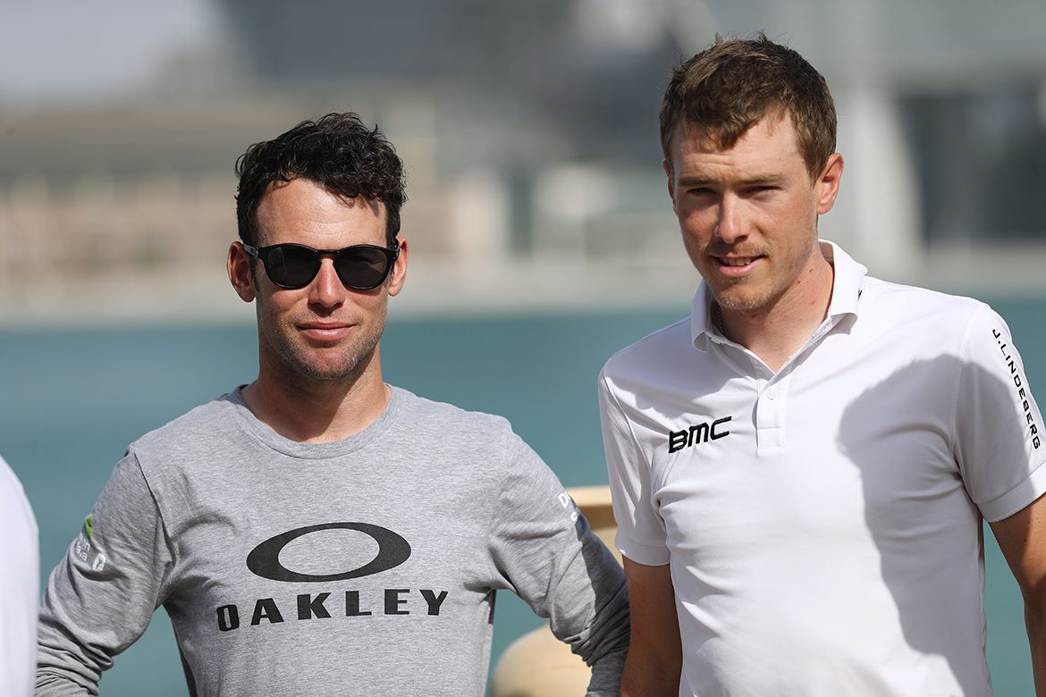 Mark Cavendish (Dimension Data) and Rohan Dennis (BMC)