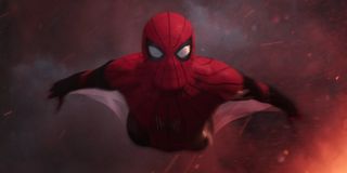 Spider-Man: Far From Home Spidey flying through smoke and fire