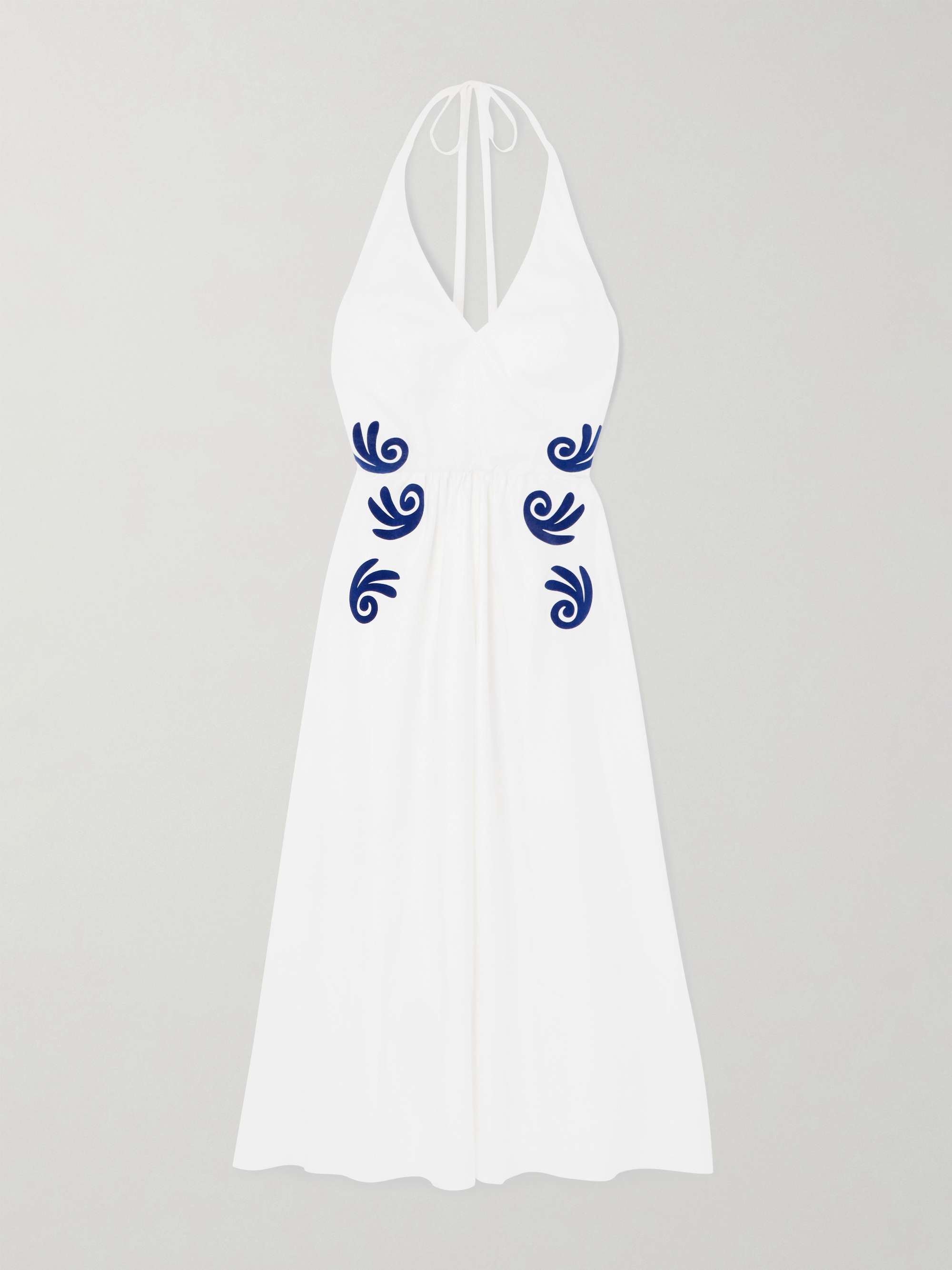 Leucothea Flocked Cotton-Poplin Halterneck Midi Dress