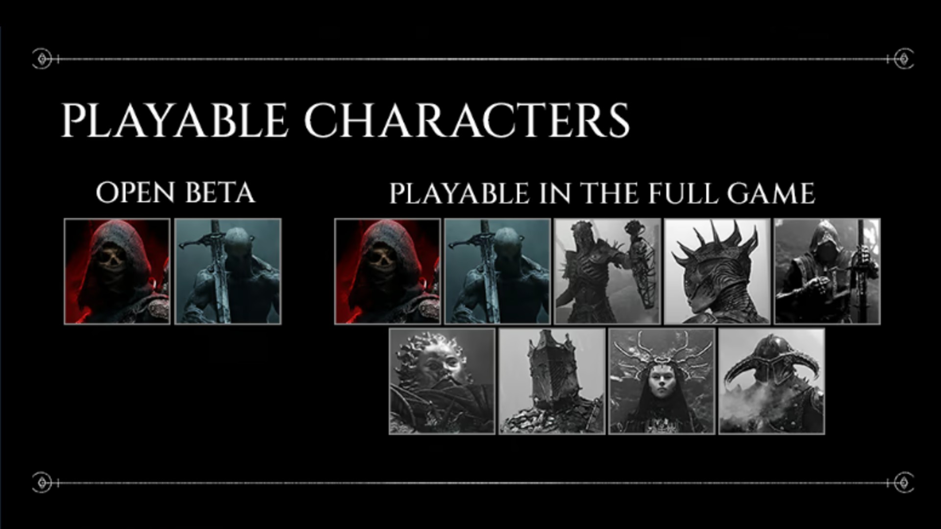 The playable Shells in the Mortal Shell 2 beta and full game.