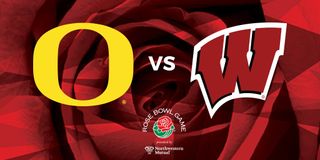 Rose Bowl Splash with Oregon and Wisconsin logos