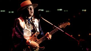 SAN FRANCISCO, UNITED STATES - OCTOBER 14: Stevie Ray Vaughan performing a private concert for the US Navy in San Francisco as part of Fleet Week celebrations on October 14, 1985.