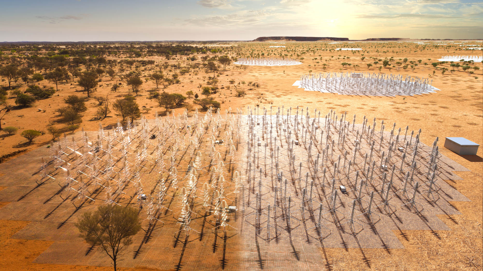The dipole antennas are arranged in several huge circles in the Australian desert.