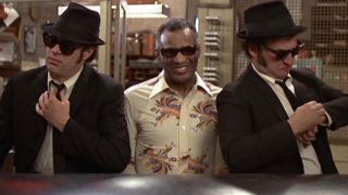 John Belushi, Ray Charles, and Dan Ayukroyd in The Blues Brothers