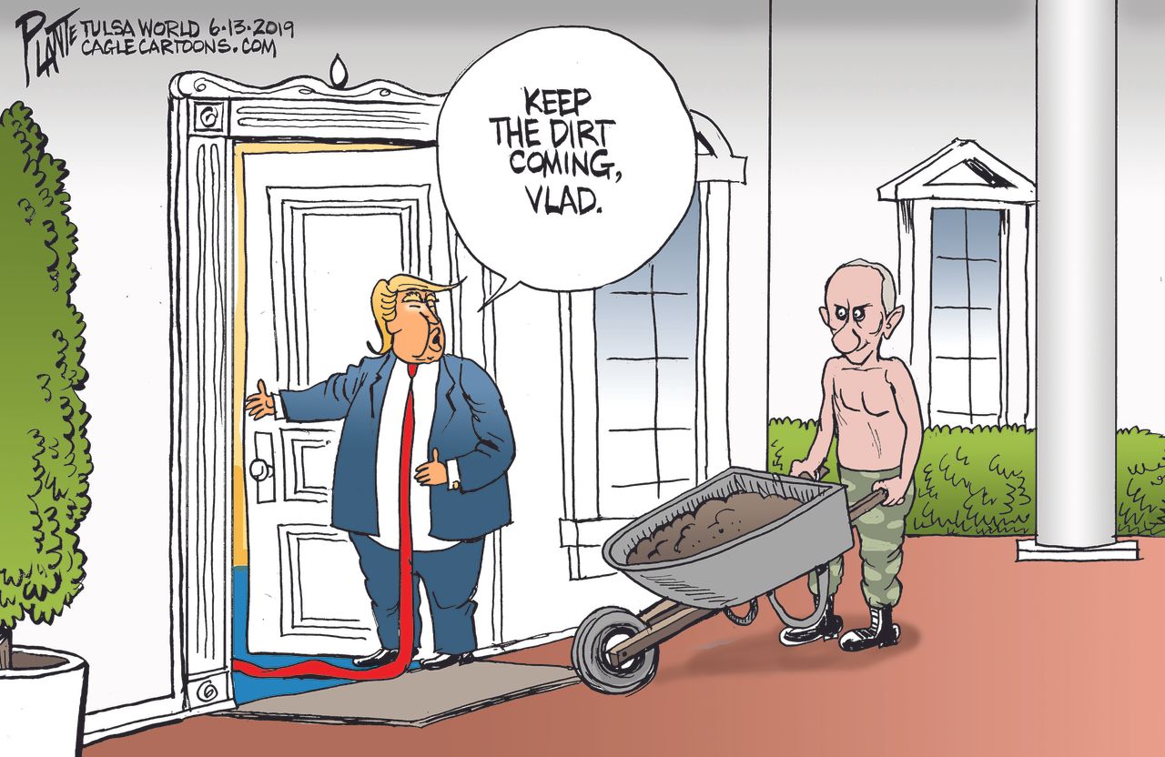 Political Cartoon U.S. Trump Foreign Dirt Vladimir Putin Russia Collusion