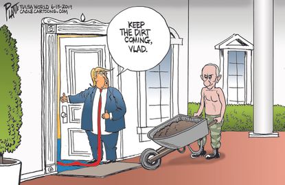 Political Cartoon U.S. Trump Foreign Dirt Vladimir Putin Russia Collusion