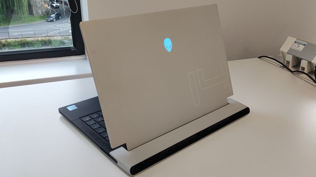 Alienware x14 on a white desk