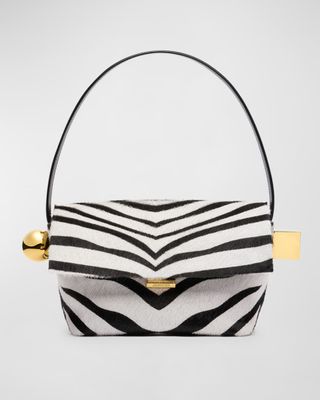 Le Rond Carre Zebra-Printed Leather Shoulder Bag