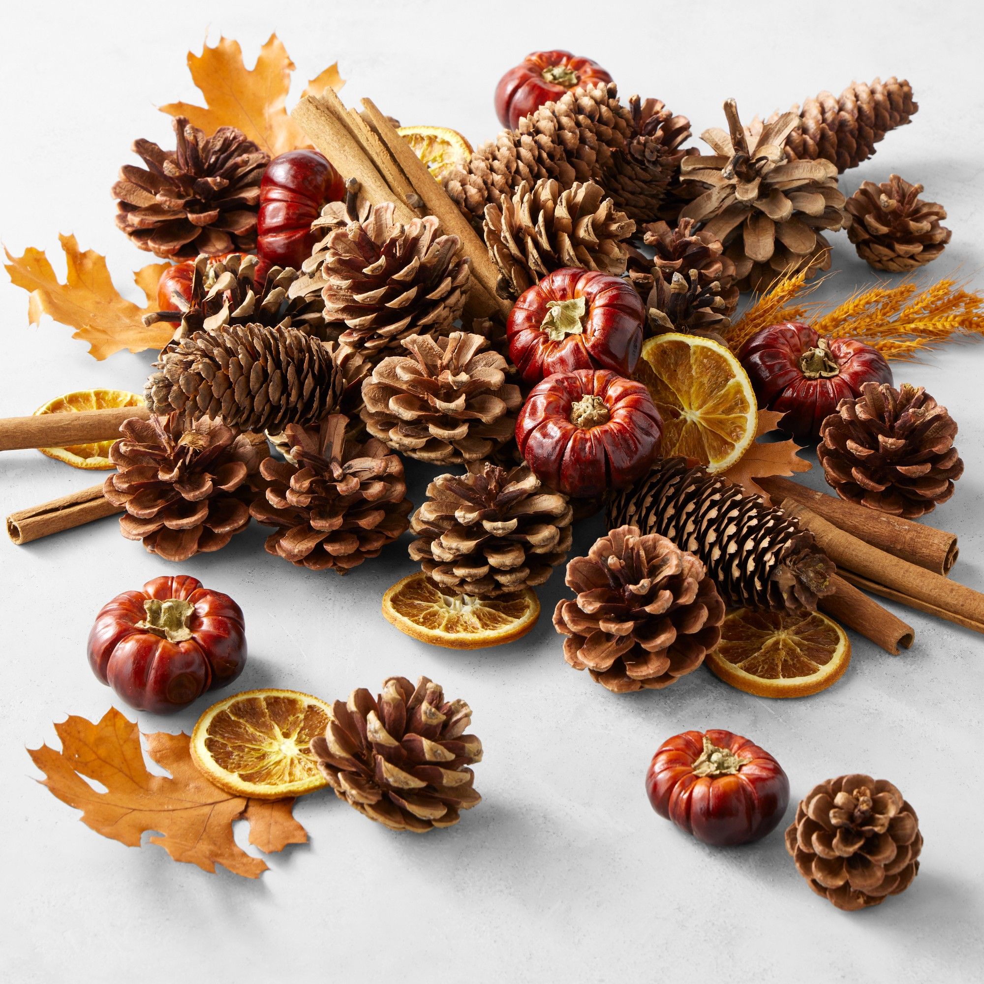 Pinecone, dried orange, pumpkin and cinnamon stick vase filler
