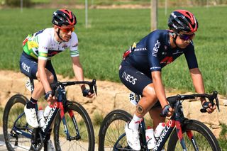 Richard Carapaz working for teammate Adam Yates in white at the Volta a Catalunya