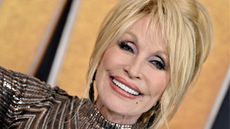 dolly parton on a yellow background