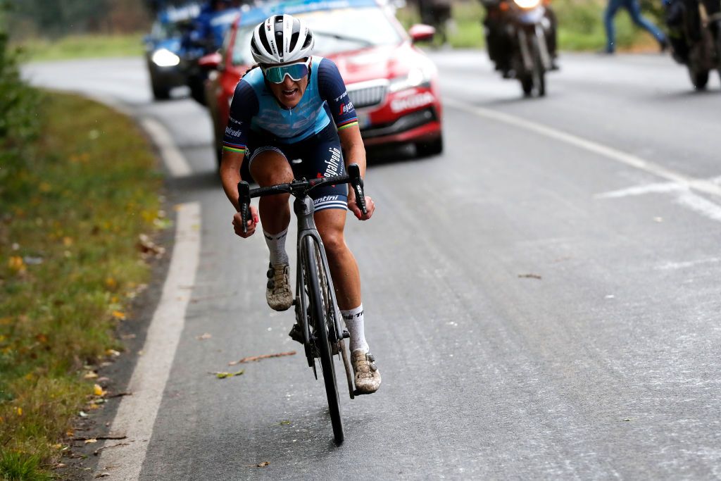 ROUBAIX FRANCE OCTOBER 02 Elisabeth DeignanArmitstead of United Kingdom and Team Trek Segafredo competes in the breakaway during the 1st ParisRoubaix 2021 Womens Elite a 1164km race from Denain to Roubaix ParisRoubaixFemmes ParisRoubaix on October 02 2021 in Roubaix France Photo by Bas CzerwinskiGetty Images