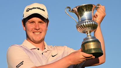 Robert MacIntyre with the trophy after winning the 2022 Italian Open at Marco Simone Golf and Country Club