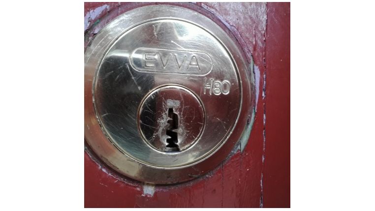 Closeup of a keyhole in a door