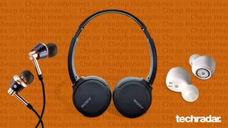 Tre af de bedste billige hovedtelefoner lige nu: 1More Triple Driver In-Ear Headphone, Sony WH-CH510 og Lypertek PurePlay Z3 2.0 på brun baggrund