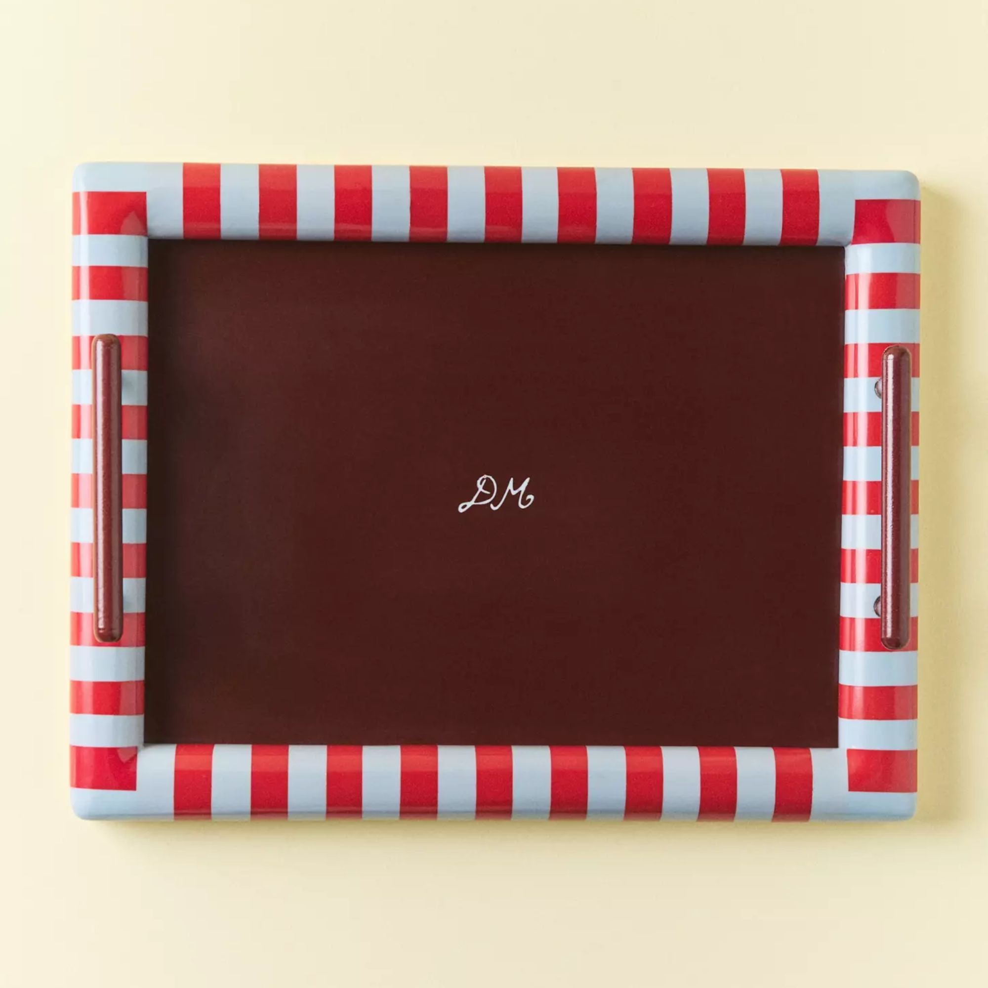 Blue and red striped tray with burgundy base