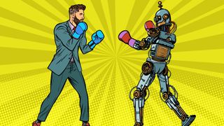 comic of man fighting a robot