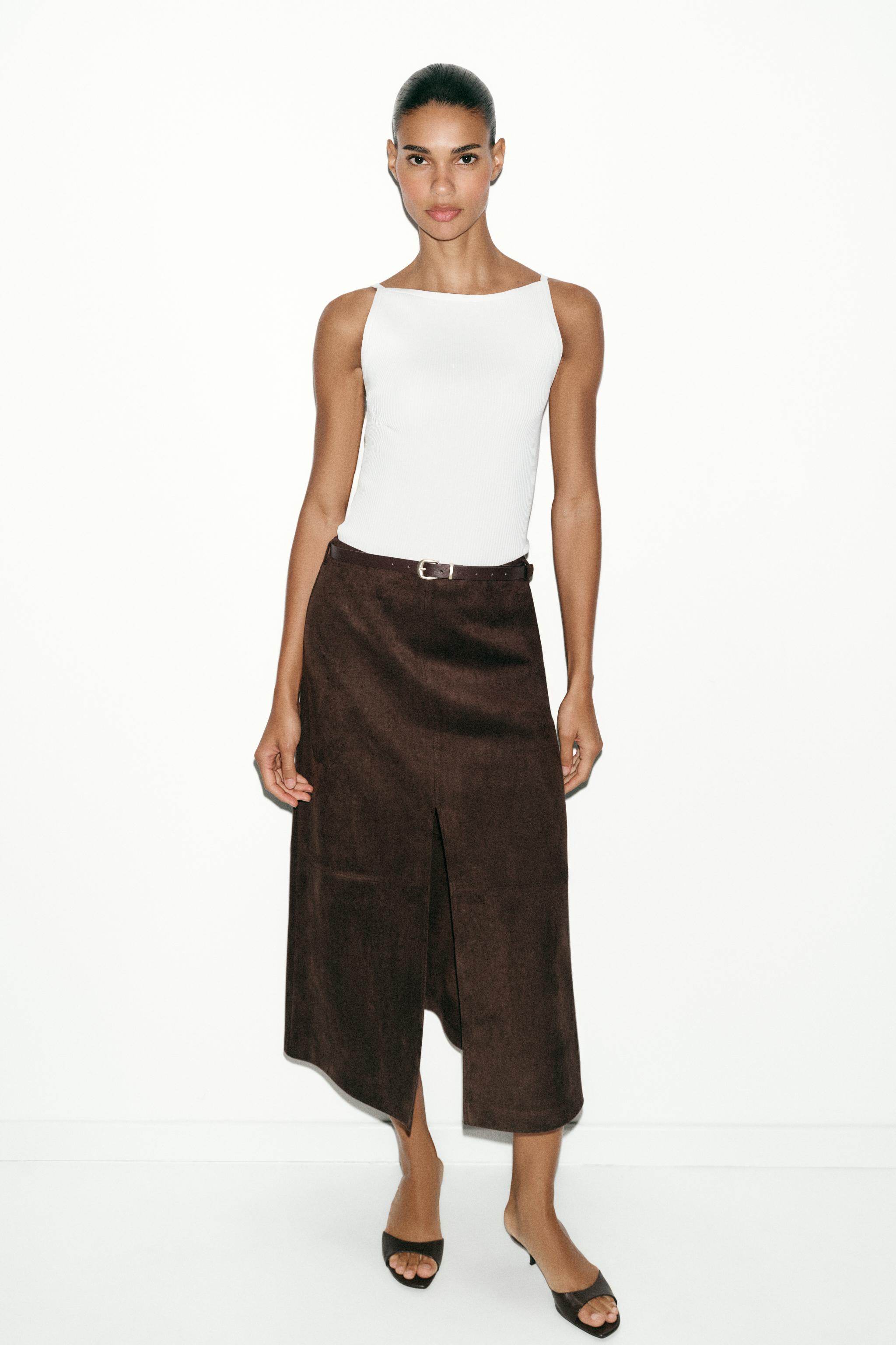 Faux Suede Skirt With Belt