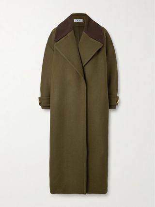 Pebble Cotton Corduroy-Trimmed Wool Coat