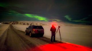 Camera tripod aurora photography