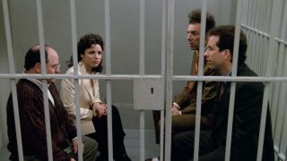 Jerry, Elaine, George and Kramer in jail cell in Seinfeld series finale.