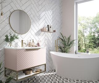 pink and white bathroom