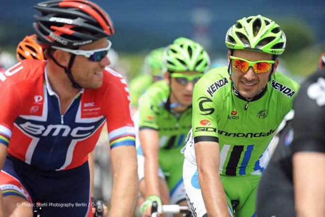 Thor Hushovd (BMC) and Ivan Basso (Cannondale) have a chat during the stage