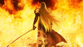 Sephiroth walks through the fire in FF7 Remake