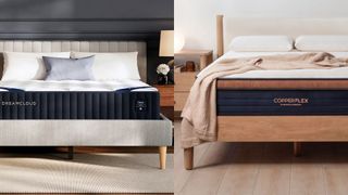 The DreamCloud Hybrid and Brooklyn Bedding CopperFlex mattresses side by side