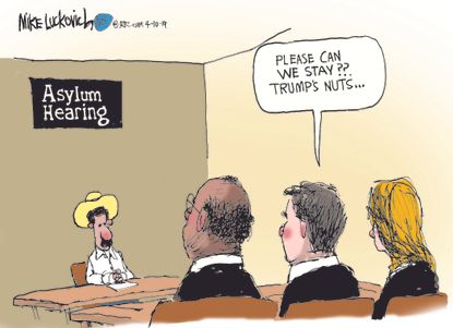 Political Cartoon U.S. Trump immigration hearing asylum seekers border control