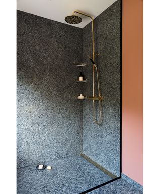Real stone walk in shower