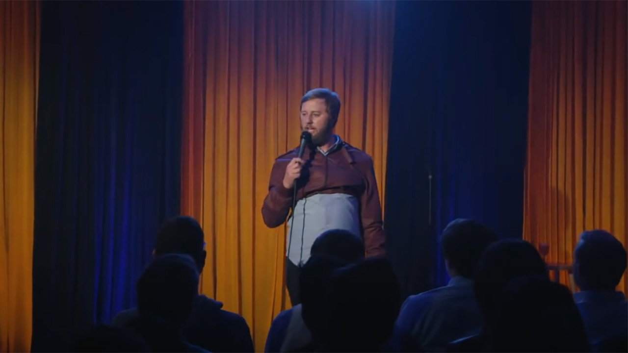 Rory Scovel in his hilariously small jacket in Rory Scovel Tries Standup For The First Time.