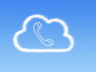 A cartoon phone handset surrounded by the outline of a cloud