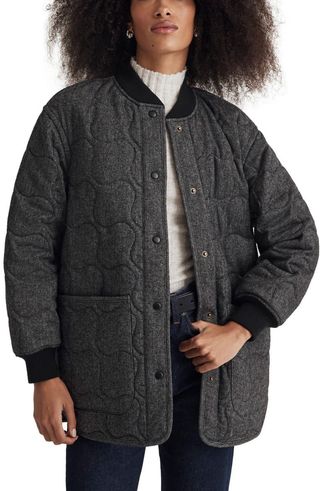 Quilted Oversize Wool Blend Bomber Jacket