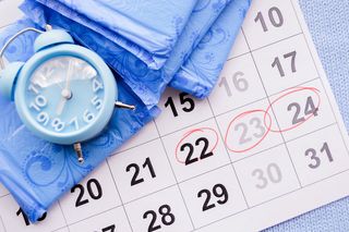 A calendar tracking a woman's menstrual cycle.