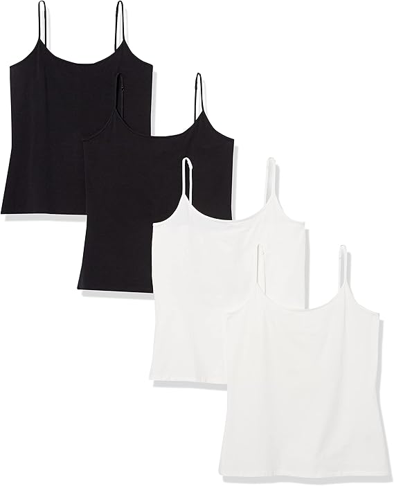 Amazon Essentials, Amazon Essentials Women's Slim-Fit Camisole for Layering and Everyday Wear, Pack of 4, Black/white, Large