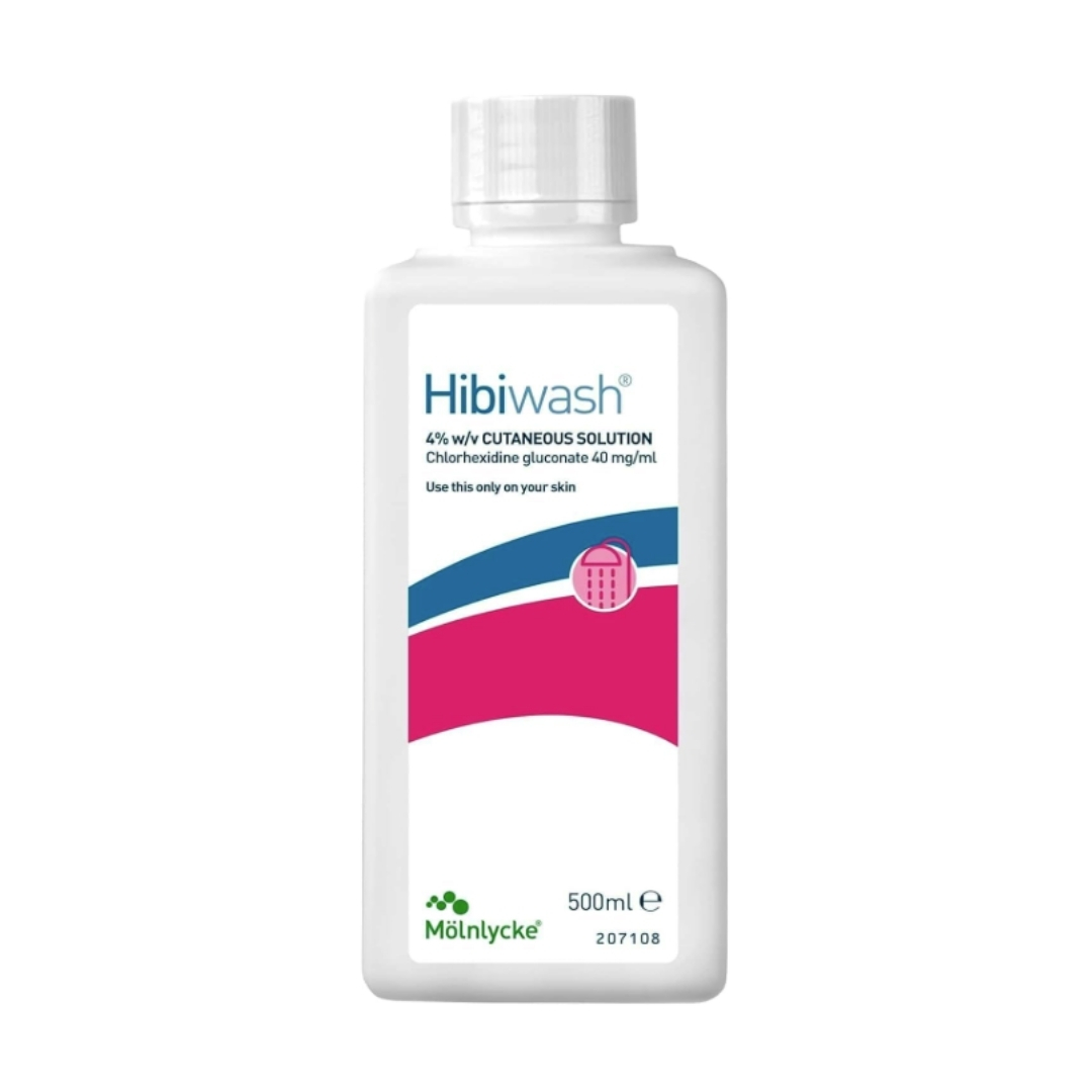 A product shot of the HiBiScrub Skin Wash 500ml Antimicrobial Skin Wash, on a white background