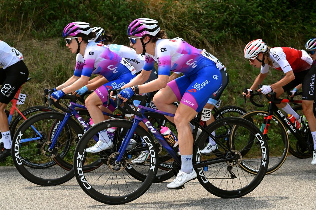 CESENA ITALY JULY 04 LR Amanda Spratt of Australia and Kristen Faulkner of United States and Team BikeExchange Jayco compete during the 33rd Giro dItalia Donne 2022 Stage 4 a 1209km stage from Cesena Torinese to Cesena Torinese GiroDonne UCIWWT on July 04 2022 in Cesena Italy Photo by Dario BelingheriGetty Images