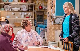 Mrs Brown and daughter Cathy (Jennifer Gibney) discover good fences make good neighbours. With Eilish O'Carroll, who stars as Winnie