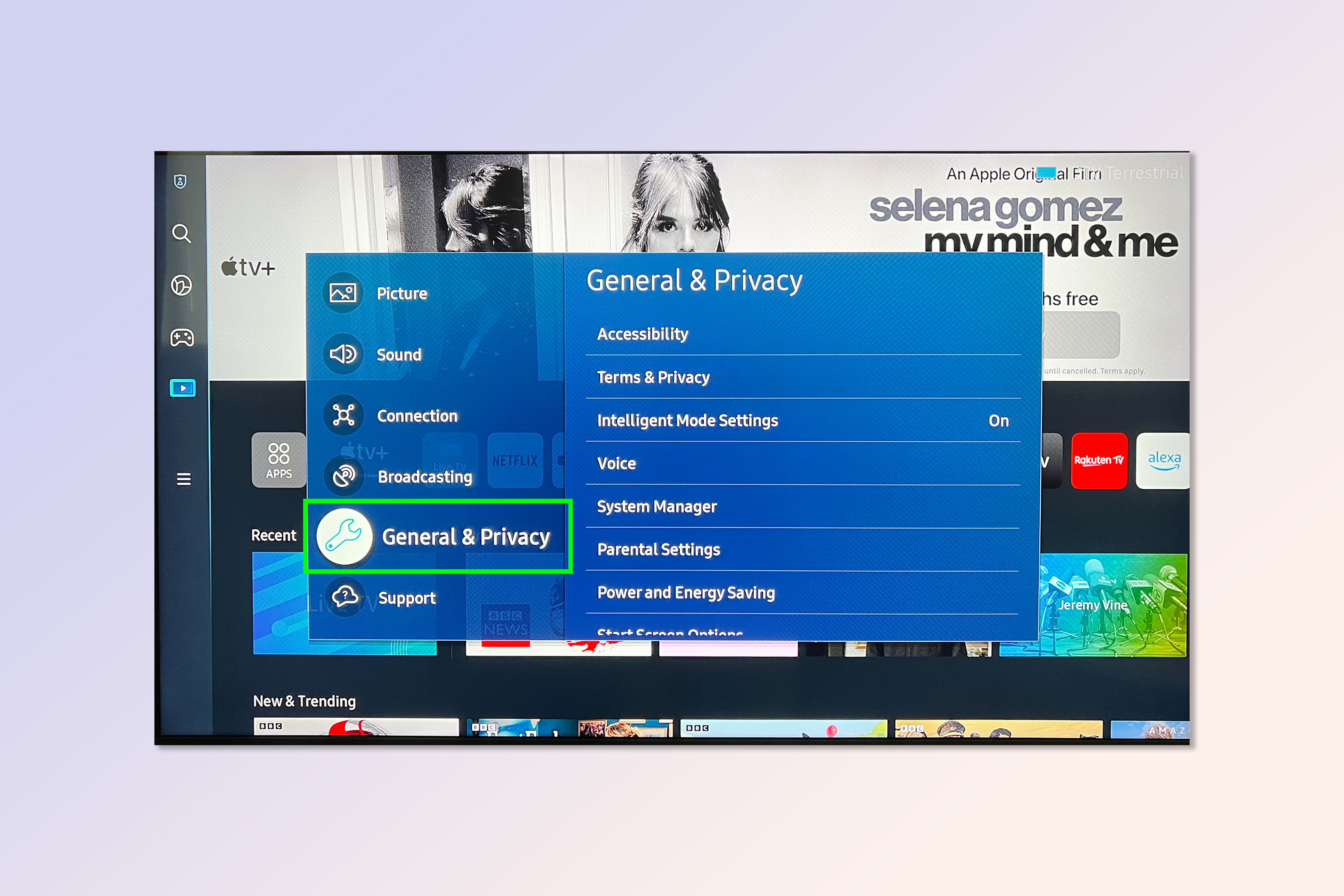 Снимок экрана, показывающий шаги, необходимые для отключения автоматического просмотра нескольких изображений на телевизоре Samsung.