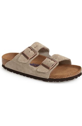 two-strap slide sandals in taupe