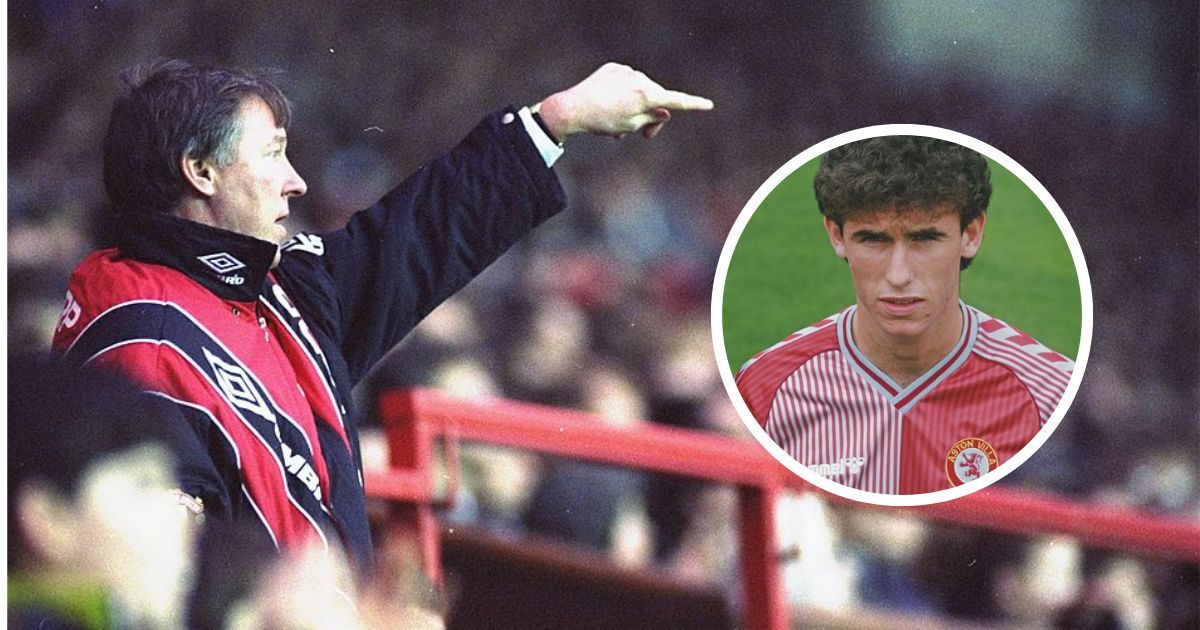 Portrait of Manchester United Manager Alex Ferguson during a Barclays League Division One match against Brighton and Hove Albion at Old Trafford in Manchester, England. Manchester United won the match 1-0. A portrait picture of Martin Keown as an Aston Villa player is inset