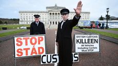 Protesters warn of post-Brexit border checks outside Stormont