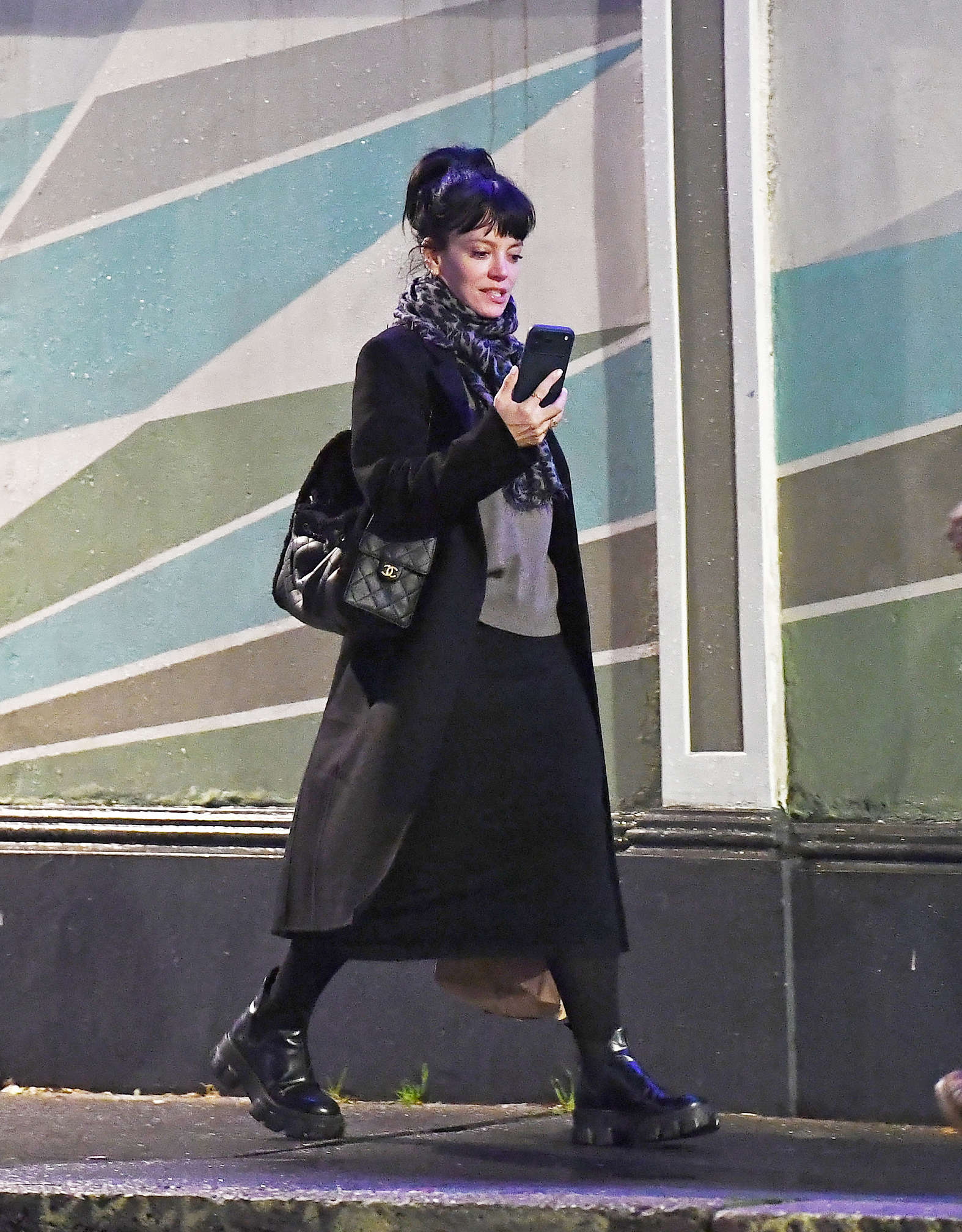 Lily Allen was seen in West London wearing an all-black &quot;revenge&quot; look and a Chanel 25 bag