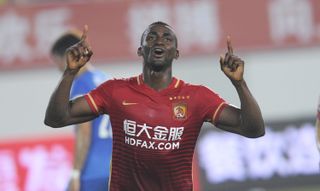 Jackson Martinez celebrates a goal for Guangzhou Evergrande vs Guangzhou in April 2016.