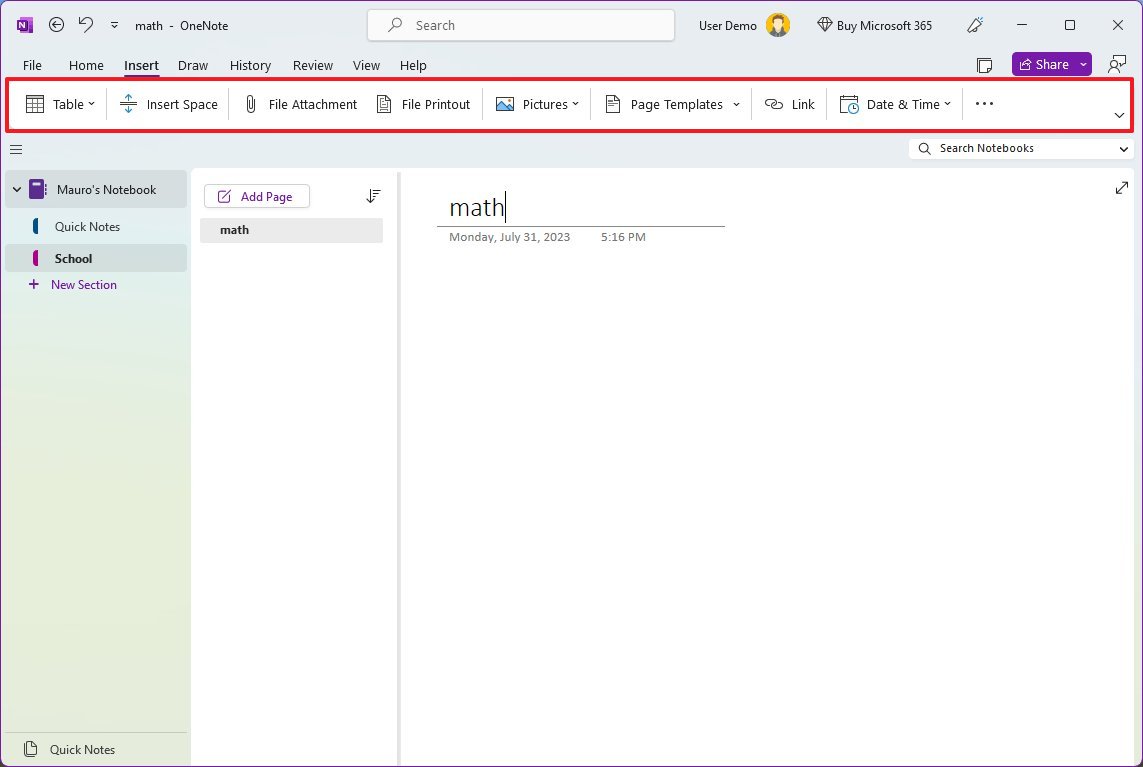 OneNote Insert