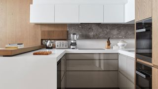 Organizing kitchen countertops with essenail appliances only in contemporary white kitchen