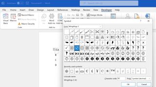 screenshot of symbols menu in Word