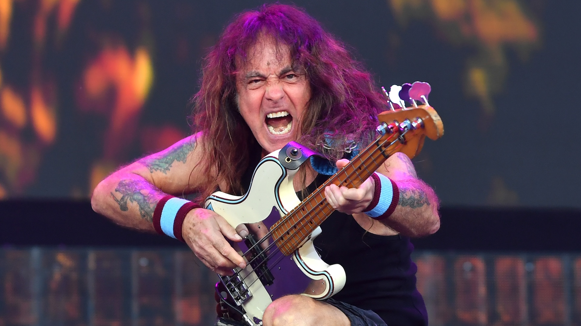 Steve Harris of Iron Maiden performs during EDDFEST as part of the 'Run For Your Lives World Tour' at Knebworth Park on July 11, 2026 in Knebworth, England.